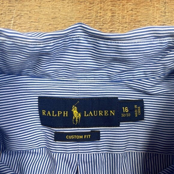 Men's Ralph Lauren Blu & White Custom Fit Oxford Shirt size 16 (32/33) - Picture 3 of 4